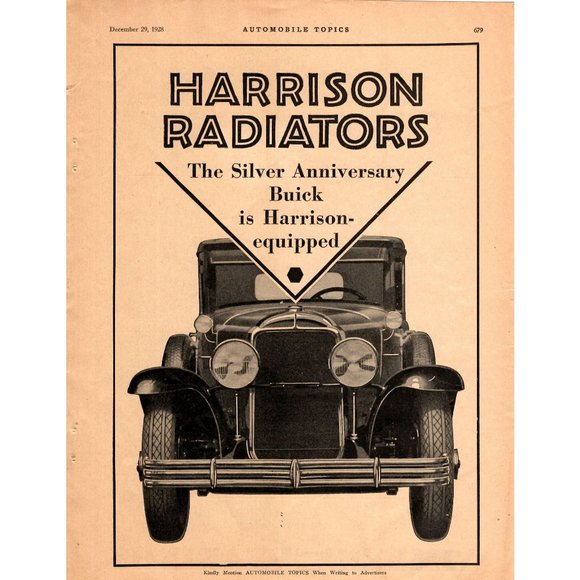 1928 Harrison Radiators Silver Anniversary Buick Harrsion Equipped Print Ad Car - Picture 1 of 2